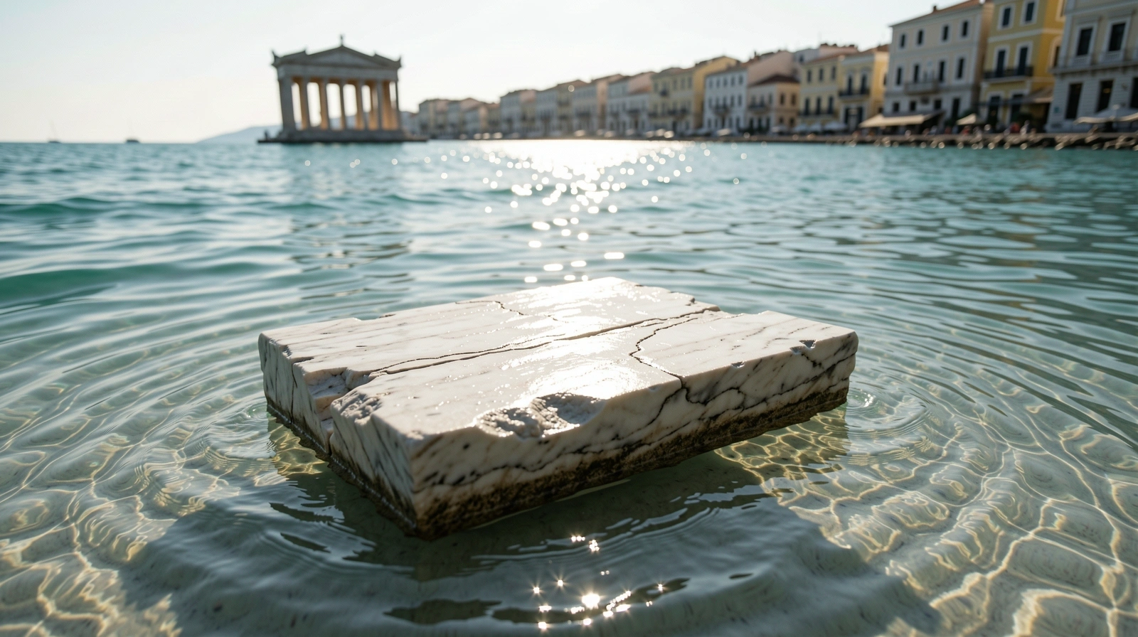 Ancient marble fragment in clear water