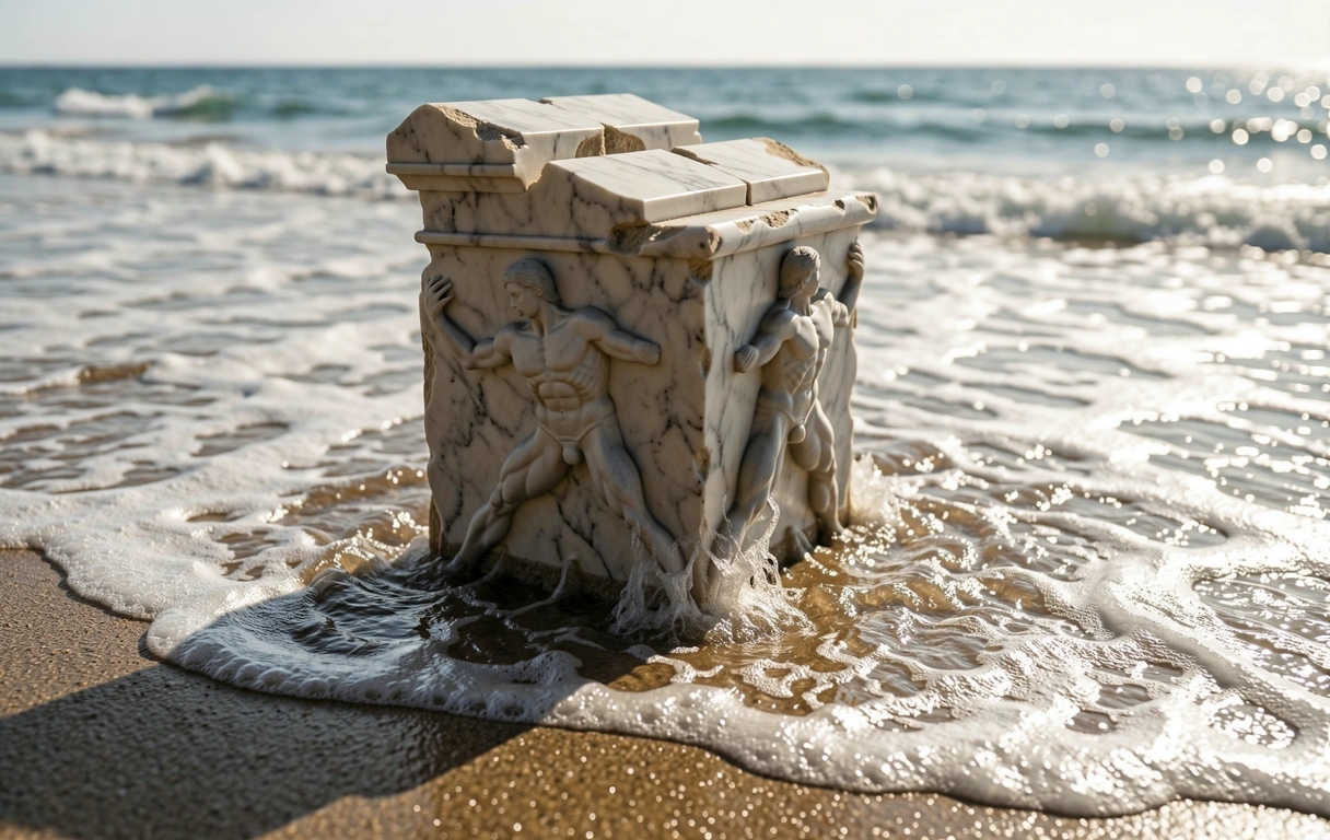 Ancient marble fragment in Aegean water