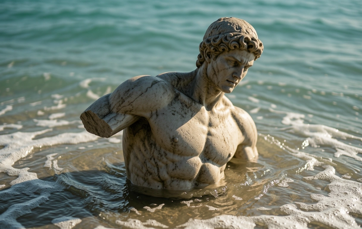 Ancient marble fragment in Aegean water