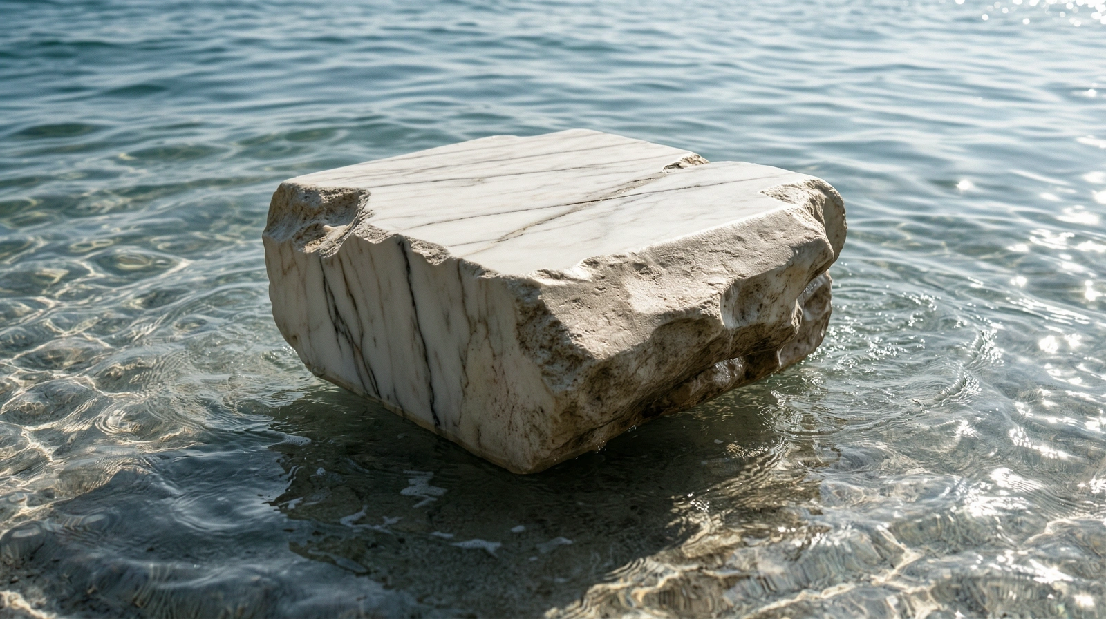Ancient marble fragment in clear water